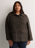 Brown Herringbone Barn Jacket with Faux-Leather Collar