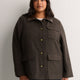 Brown Herringbone Barn Jacket with Faux-Leather Collar