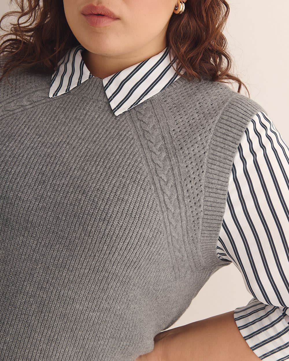 Veste en tricot à  mailles torsadées, tissu responsable