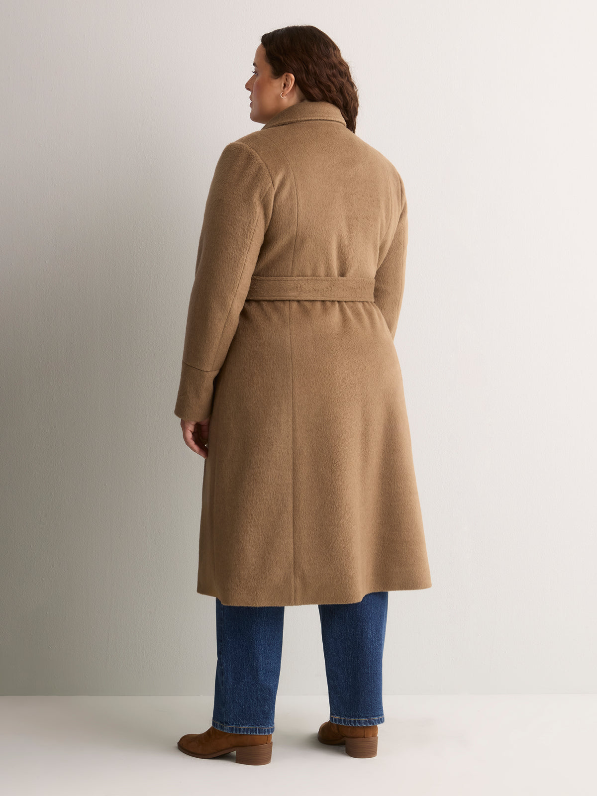 Long Belted Coat with Faux-Fur Collar and Cuffs