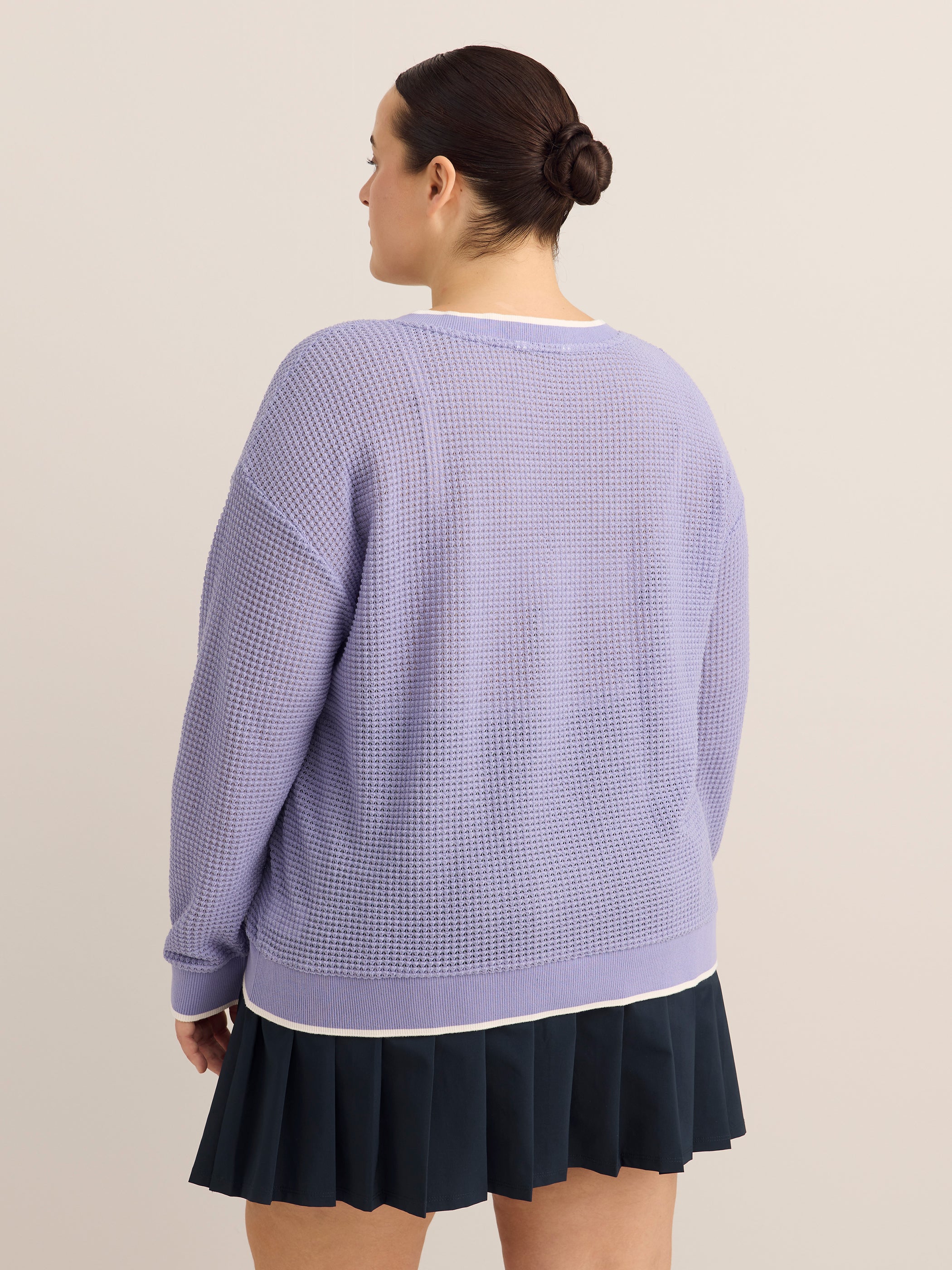 Violet Crochet Waffle Knit V-Neck Pullover - Active Zone