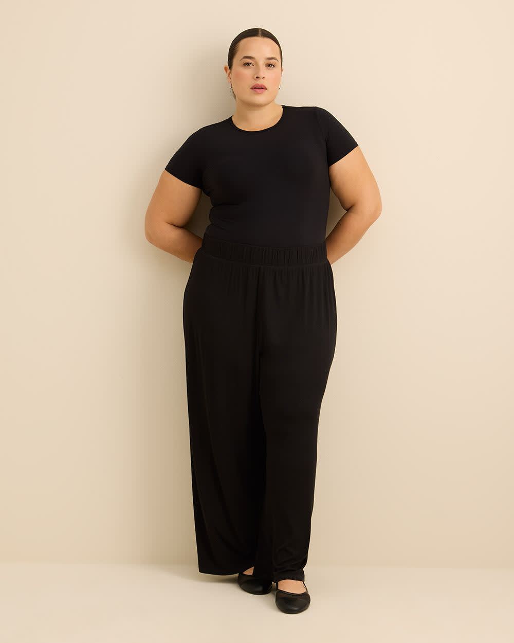 Black Rib Mid-Flared Pyjama Pant - ti Voglio
