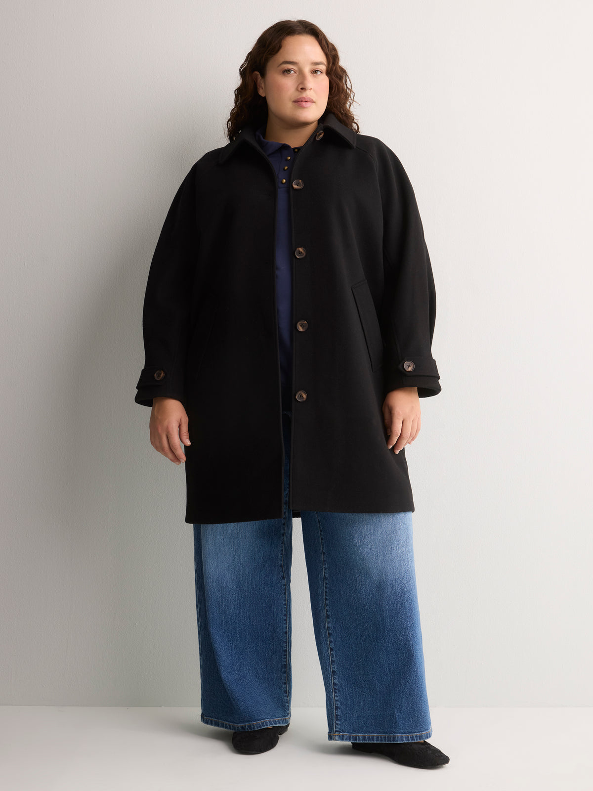 Black Midi Cocoon Coat