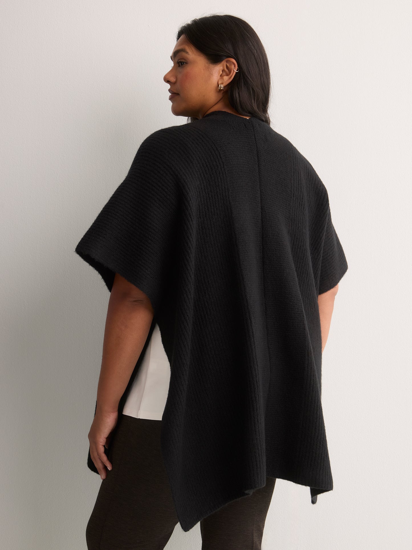 Ribbed Stitch Knit Cardigan Cape