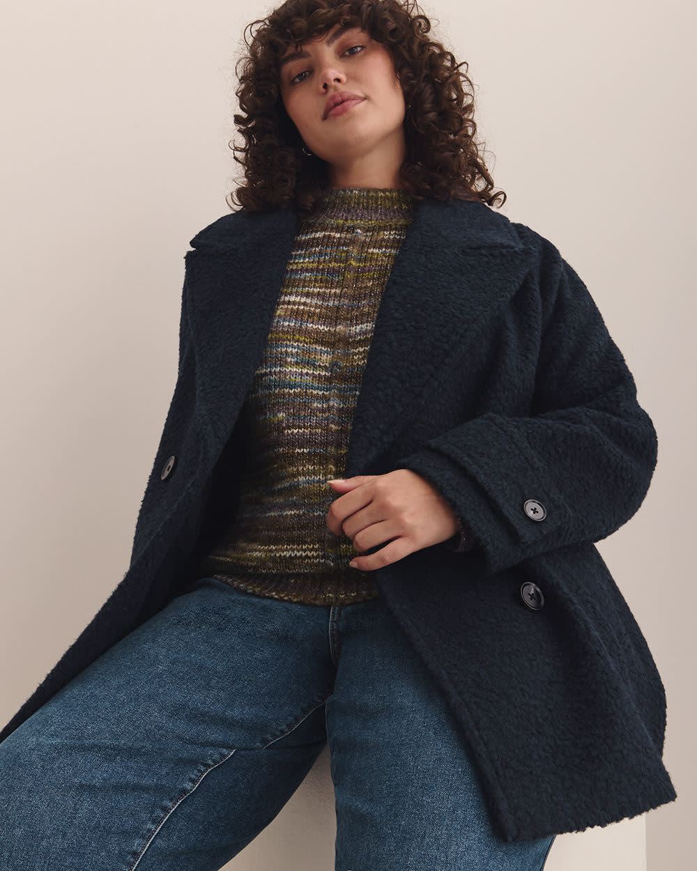 Penningtons Women's Knit Peacoat – Bouclé, Double Breasted, Lined