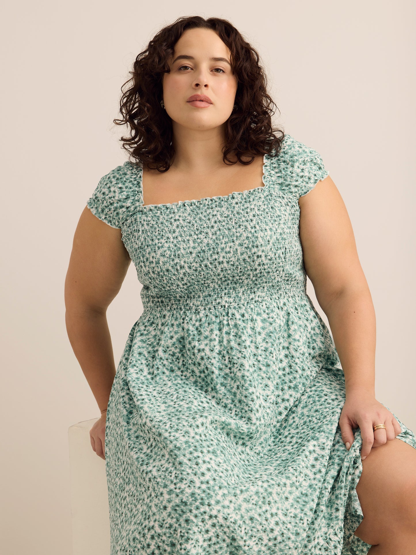 Brand plus size smocked maxi dress with cap sleeves, fit and flare – Penningtons Brand plus size smocked maxi dress with cap sleeves, fit and flare – Penningtons