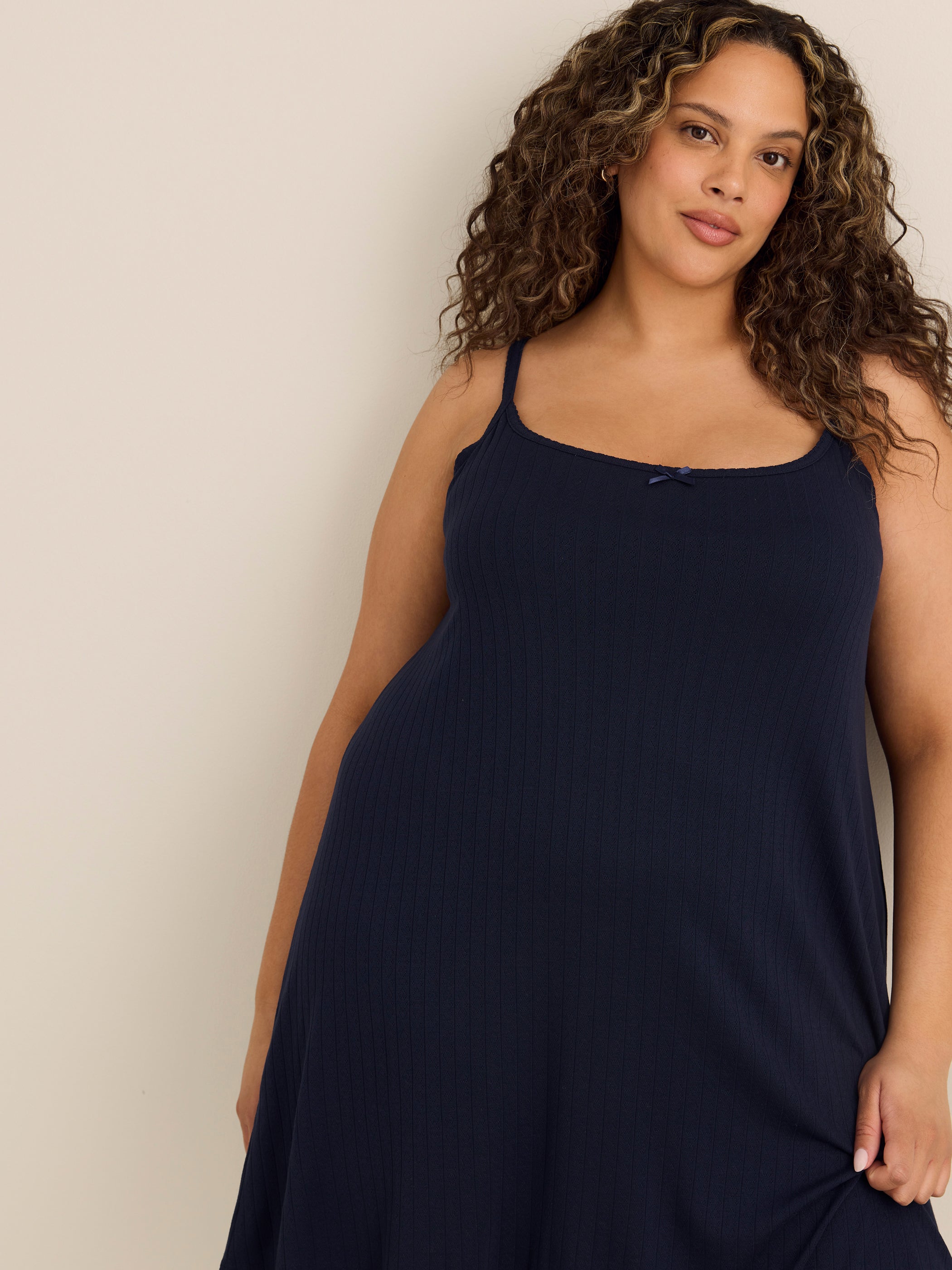 Navy Blue Sleeveless Pointelle Nighty - ti Voglio