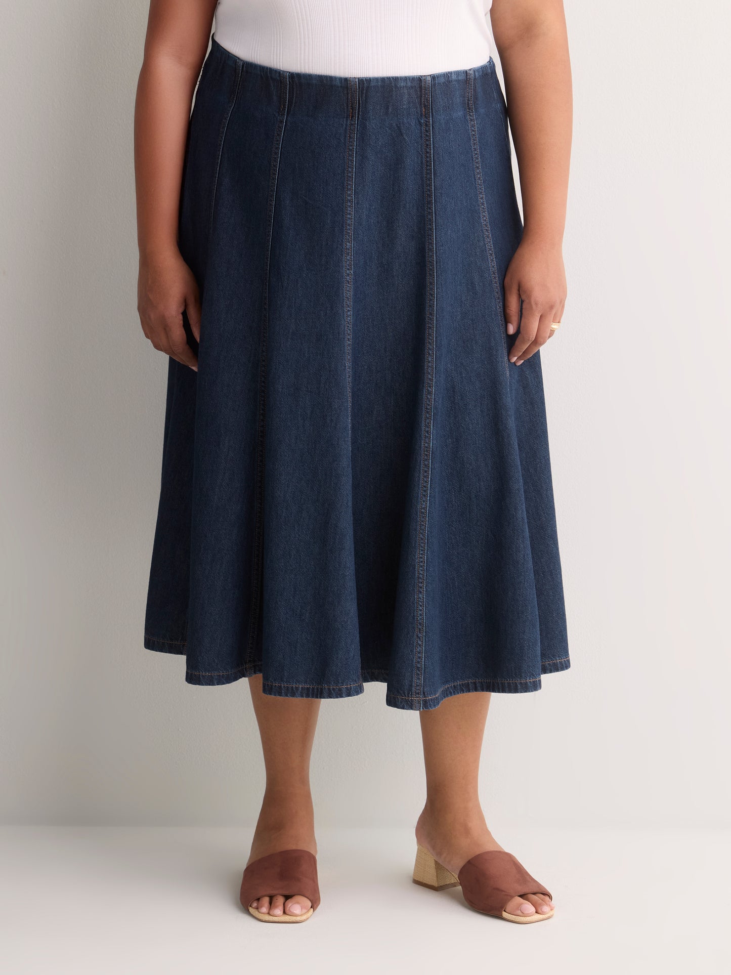 Dark Denim Fit and Flare Midi Skirt - d/C JEANS