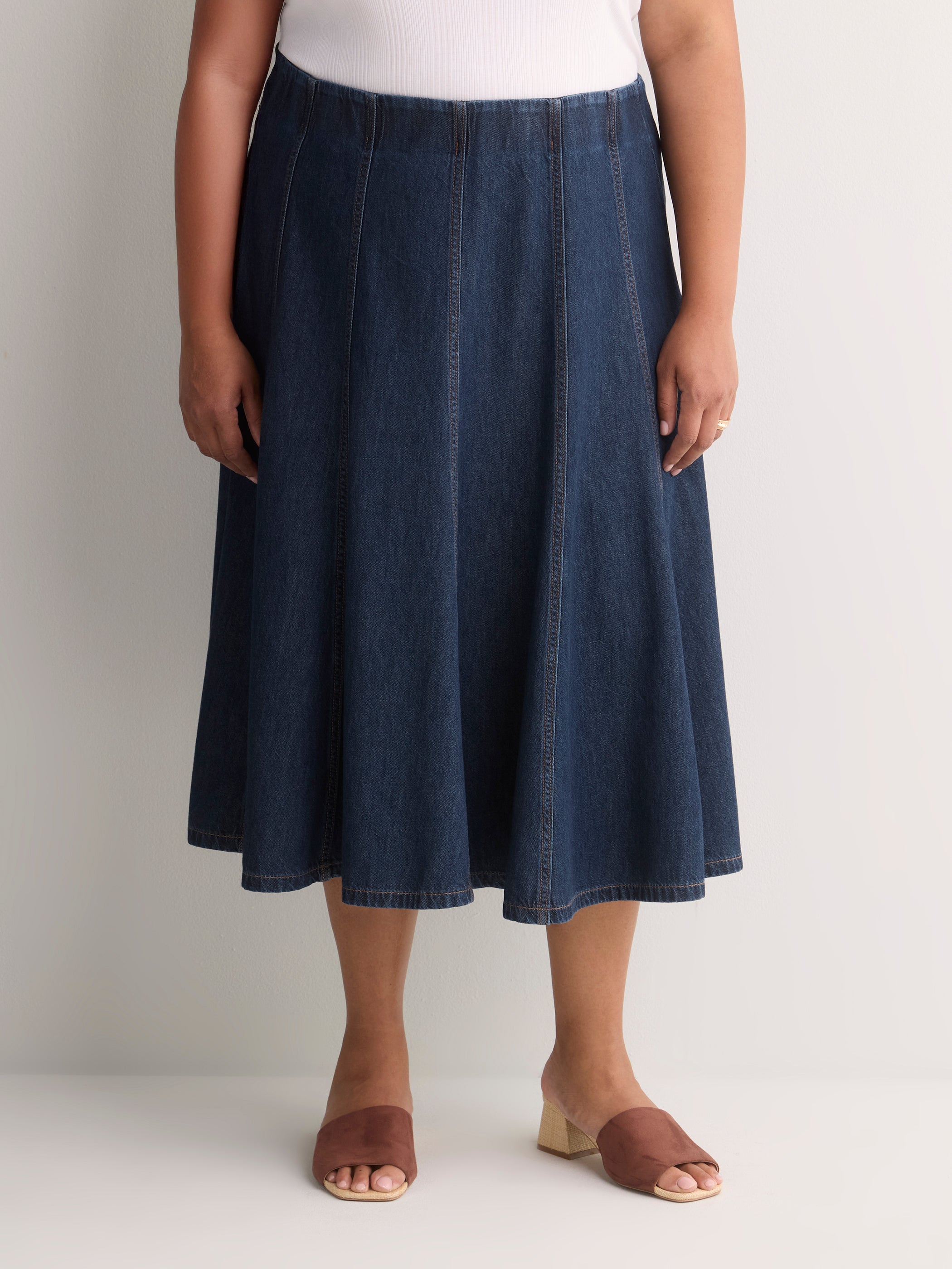 Dark Denim Fit and Flare Midi Skirt - d/C JEANS
