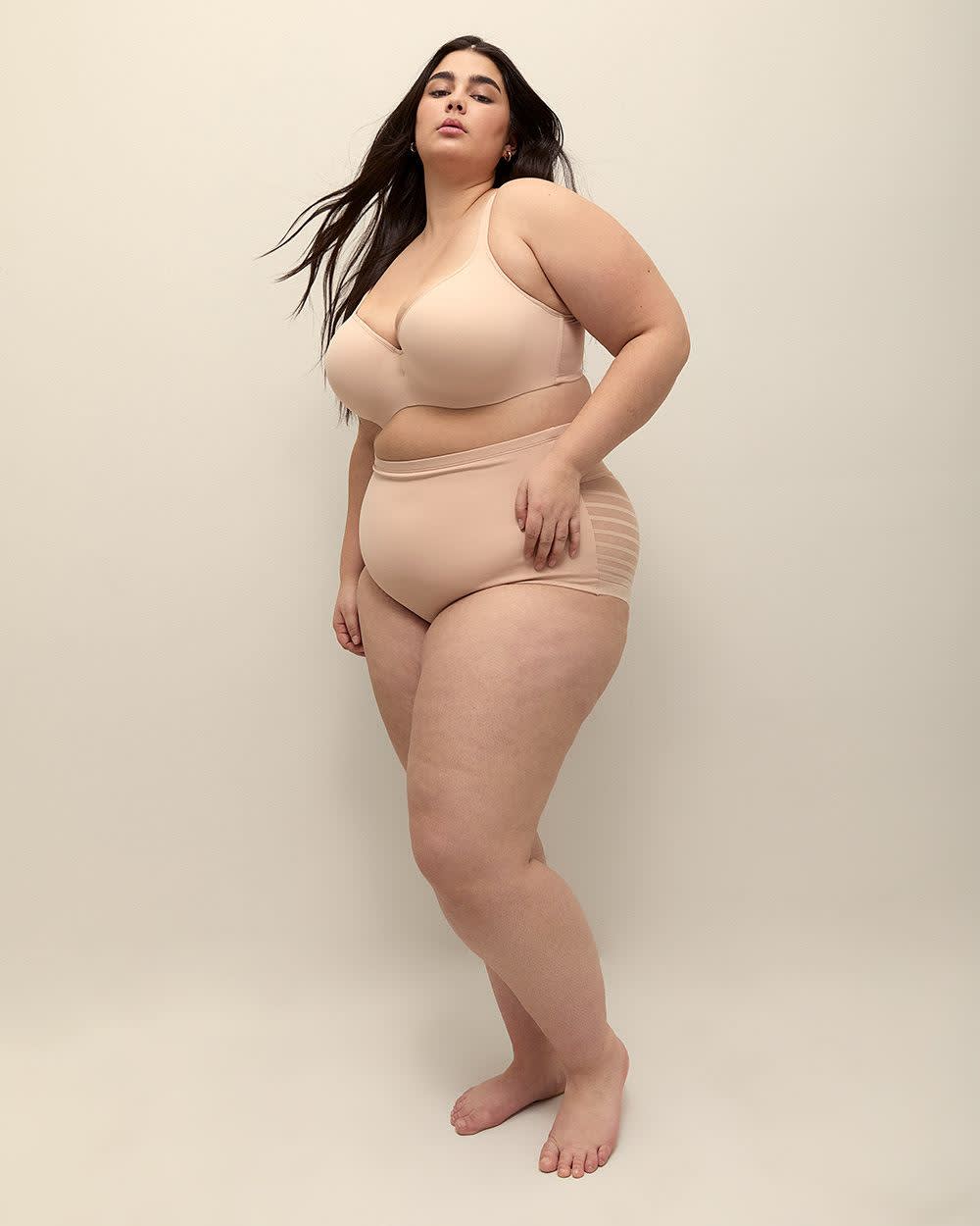 High-Waisted Cincher Brief with Striped Mesh - ti Voglio