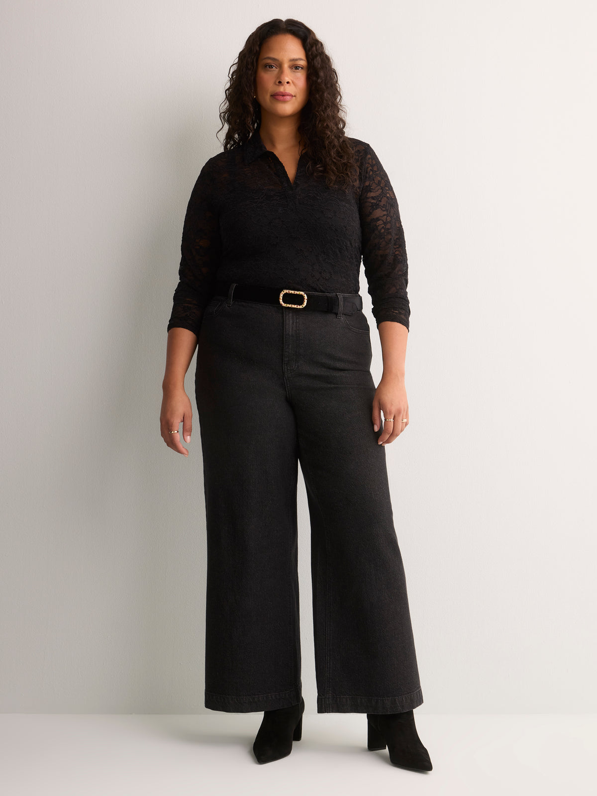 Straight-Fit Lace Polo Top