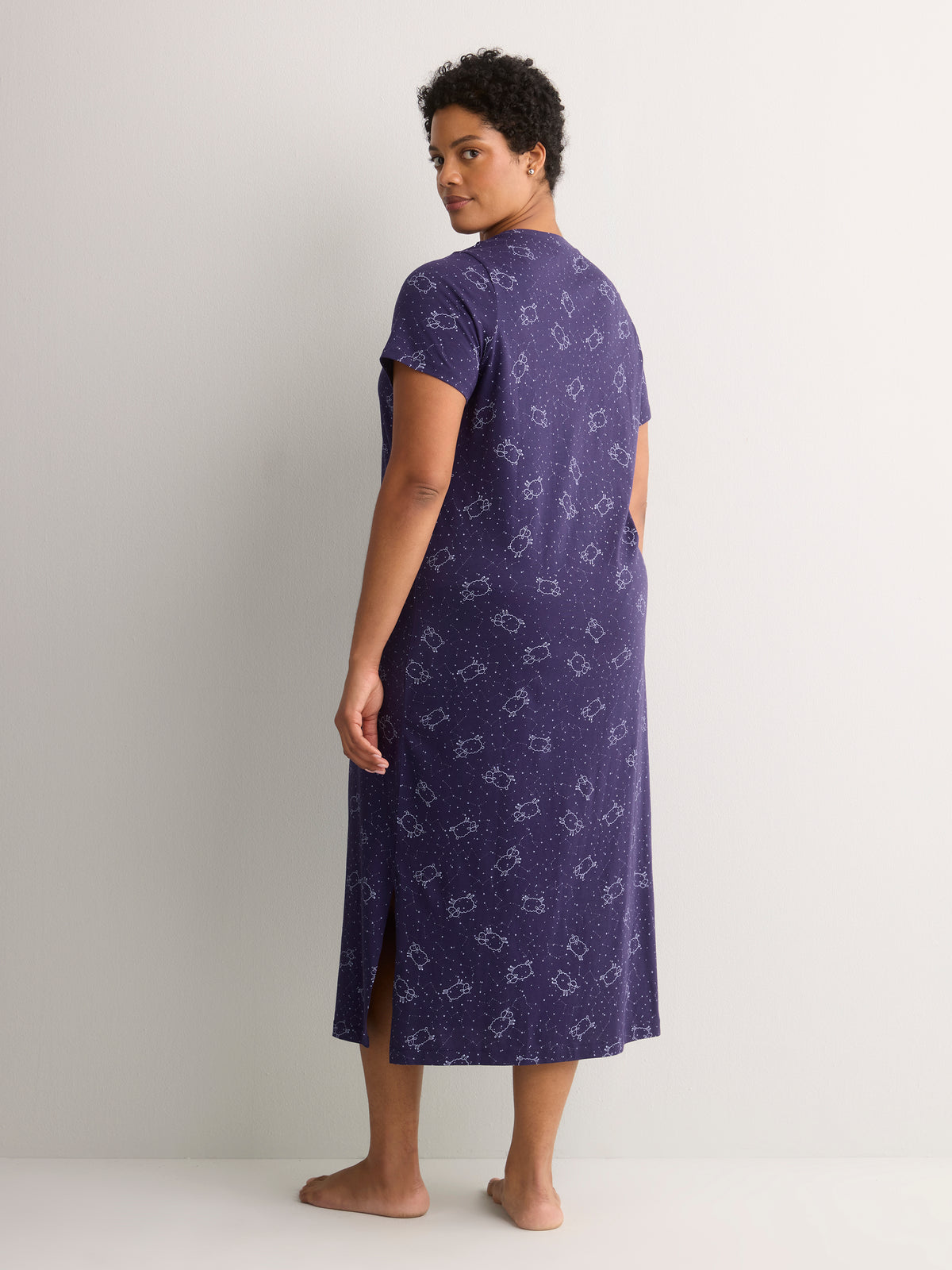 Blue Constellation-Print Long Short-Sleeve Sleepshirt - tiVOGLIO
