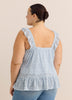 Blue Ruffled Lace Sleeveless Swing Blouse
