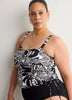 Black Foliage-Print Twisted Bandeau Tankini Top