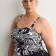 Black Foliage-Print Twisted Bandeau Tankini Top