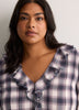 Plaid Ruffled V-Neck Pintuck Swing Blouse