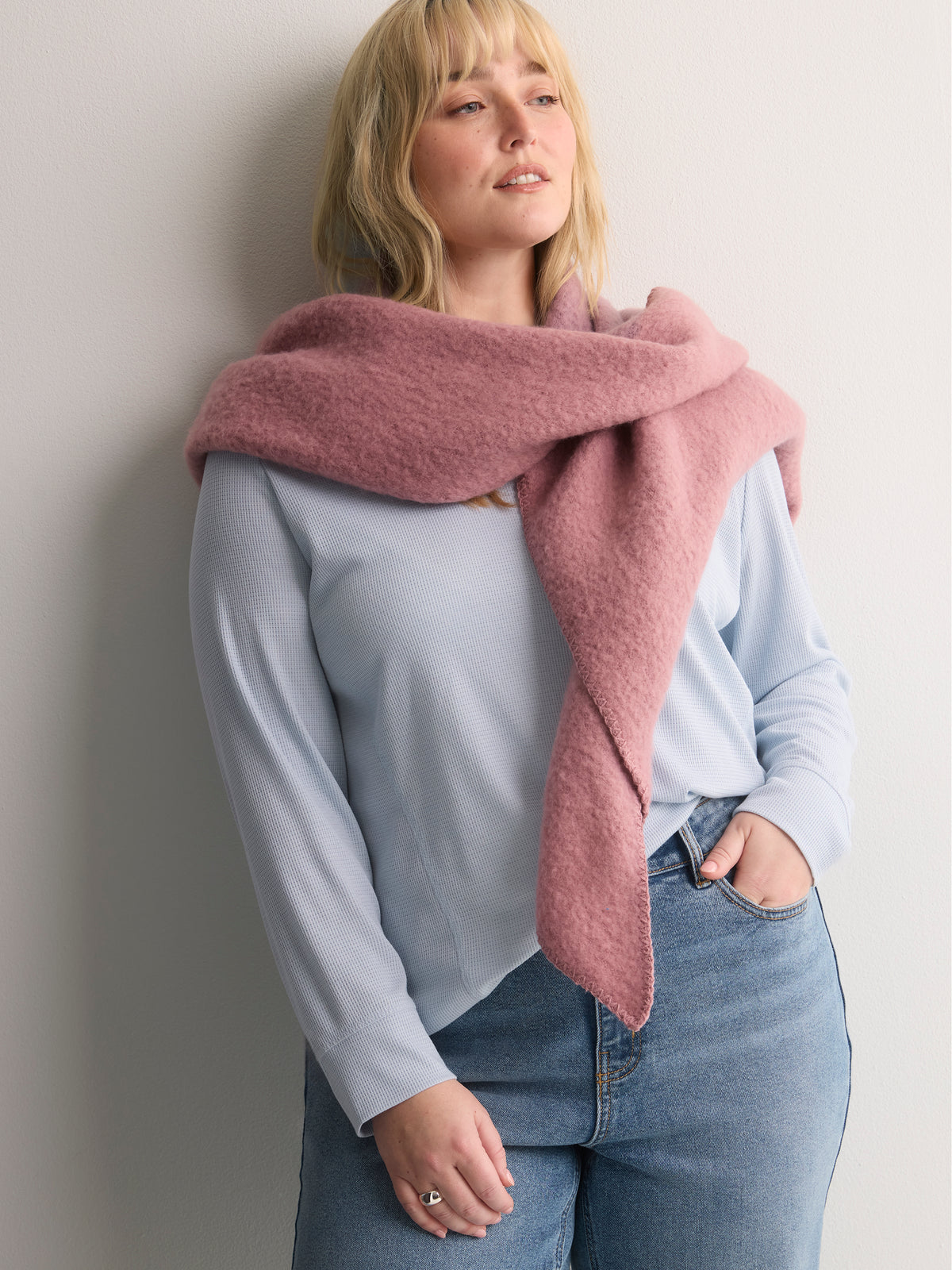 Mauve Bouclé Knit Triangle Scarf
