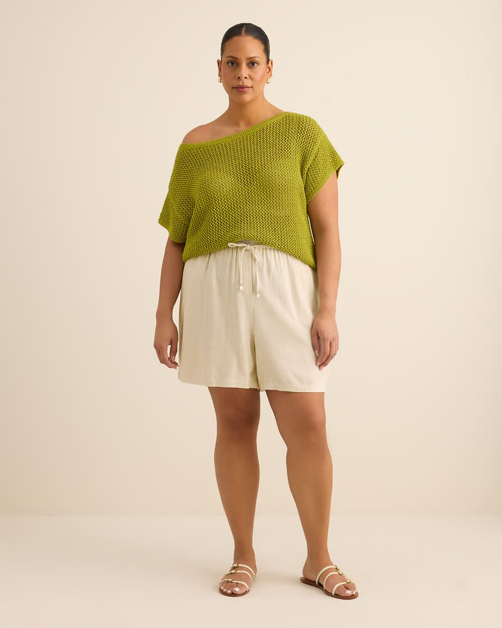 Pull en crochet à manches courtes et encolure bateau