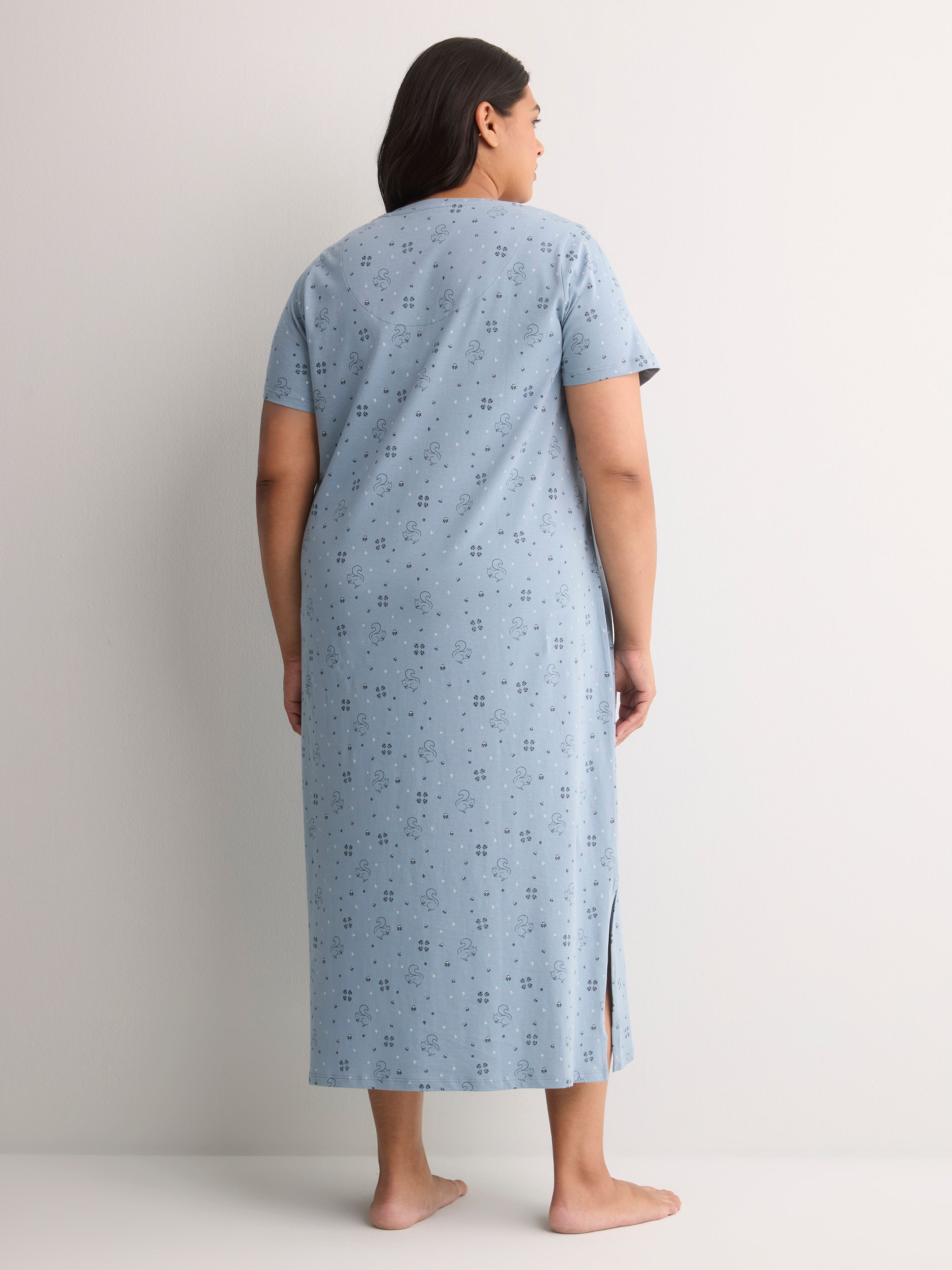 Printed Long Short-Sleeve Sleepshirt - tiVOGLIO