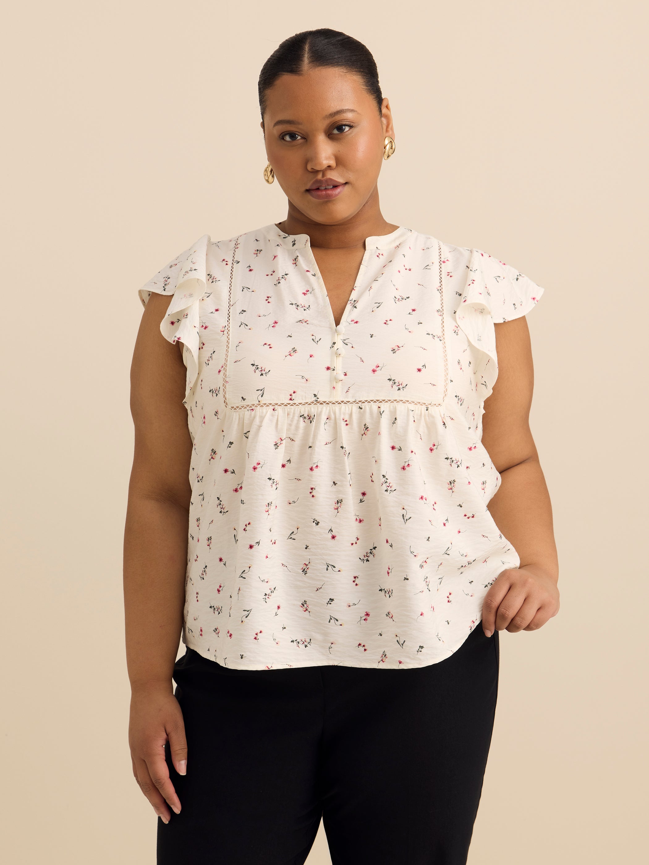 A-Line Blouse with Short Flutter Sleeves