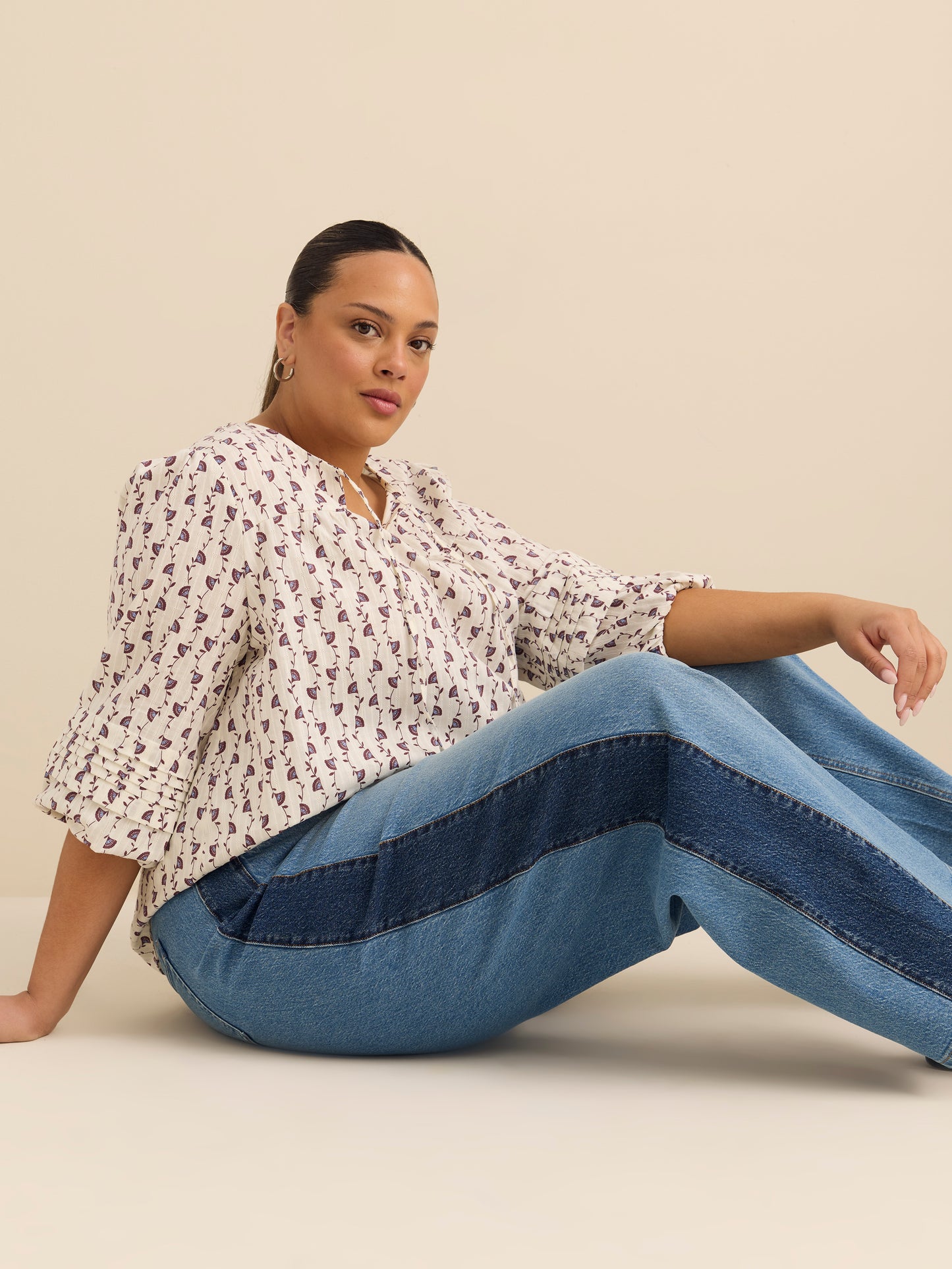 Jeans taille haute avec jambe ample et panneau latéral- d/C Jeans