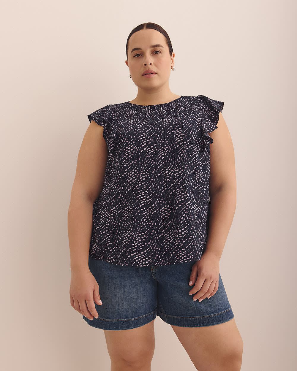 Short Sleeve Ruffle Blouse with Pintucks Detail