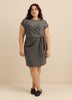 Grey Pinstripe Crewneck Dress with Side Knot