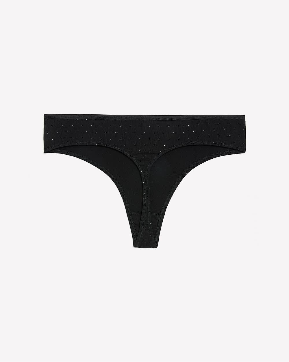 Black Dotted Cotton Thong with Shiny Elastic - ti Voglio