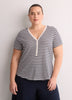 Short-Sleeve V-Neck Henley Shirt with Stripes