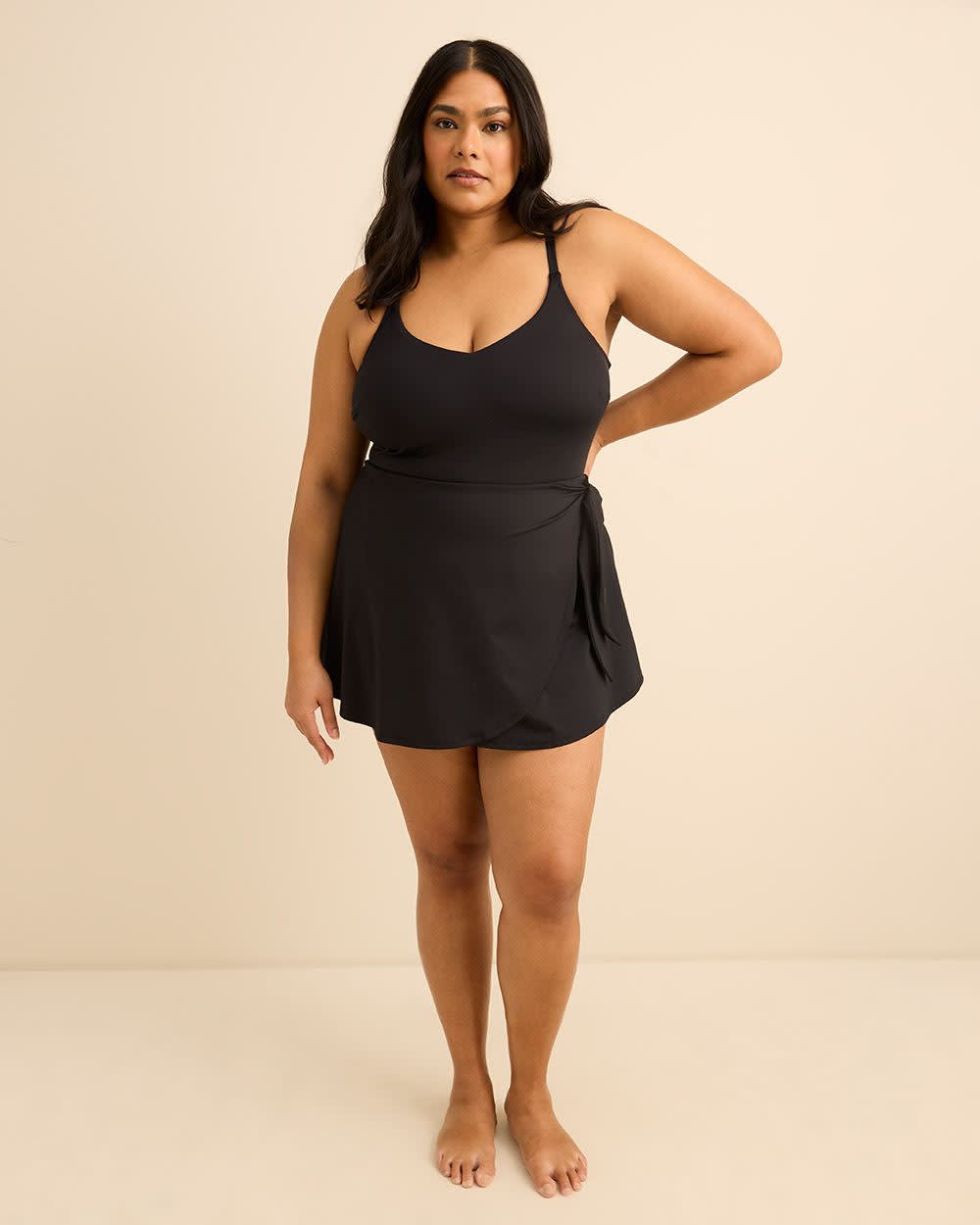 Black Swimdress with Side Waist Tie | Penningtons Black Swimdress with Side Waist Tie | Penningtons