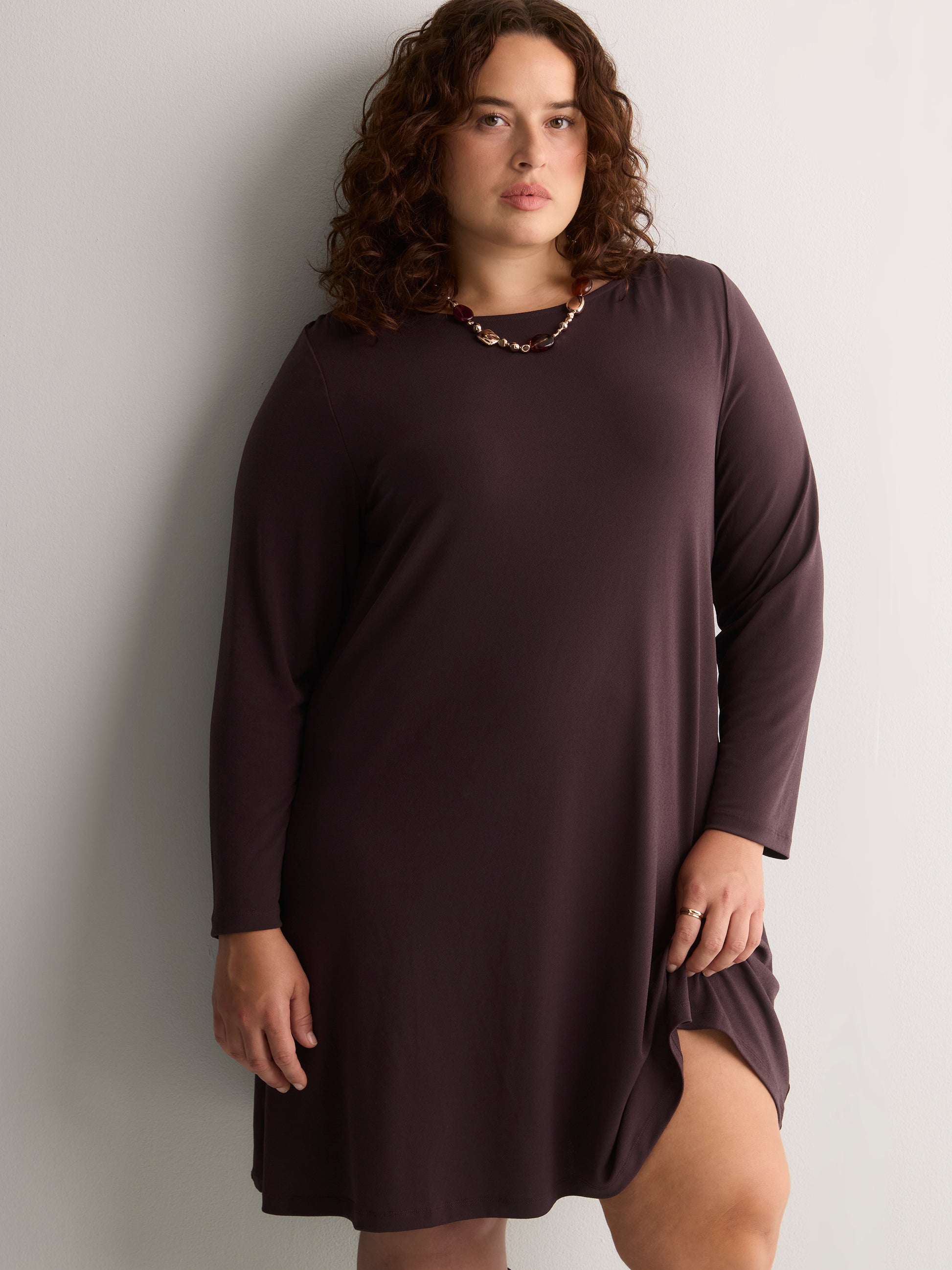 Draped-Neck Swing Dress