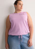 Straight-Fit Sleeveless Bubble Knit Top with Embroidery
