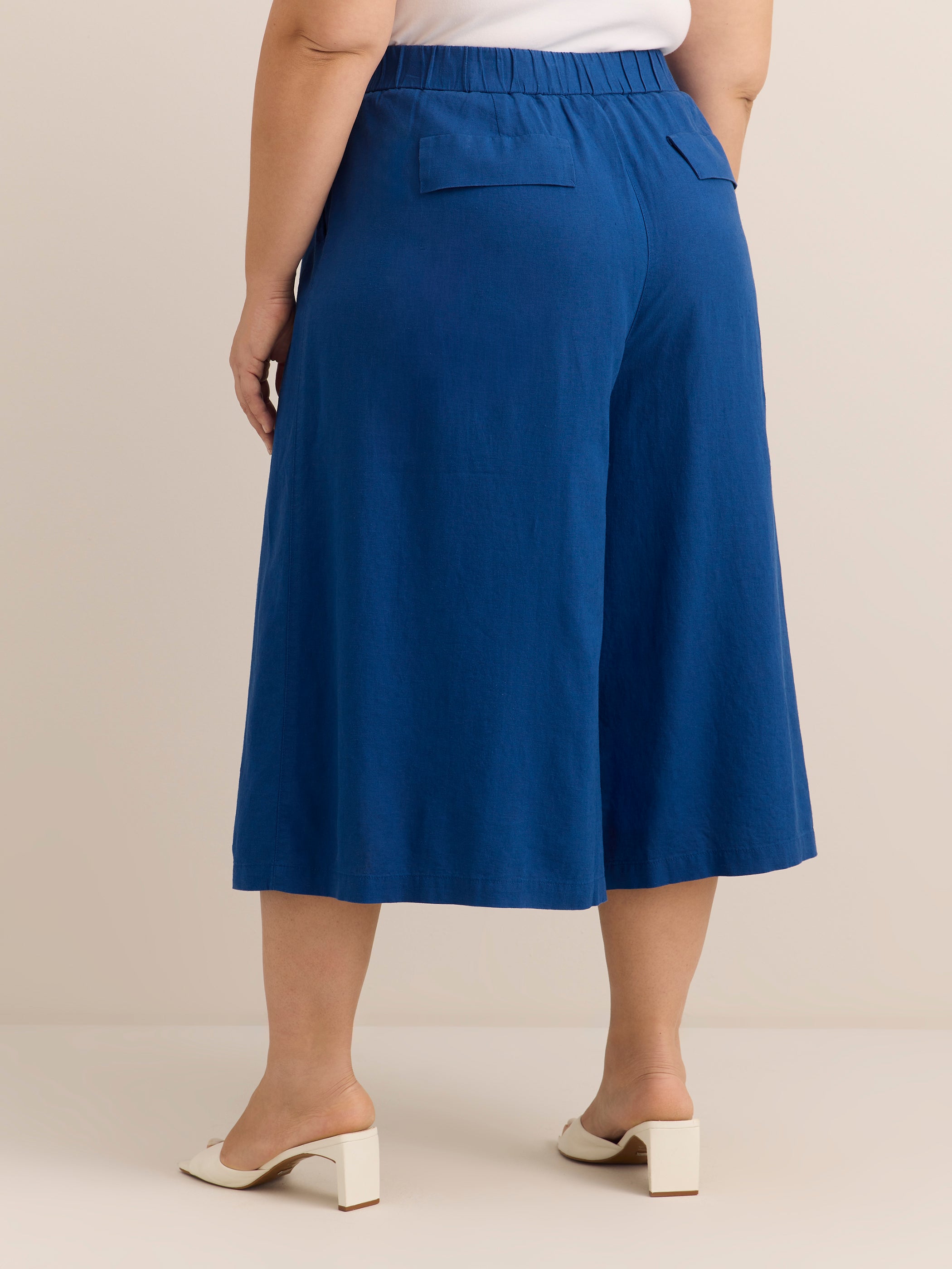 Linen Blend Cropped Wide-Leg Pant