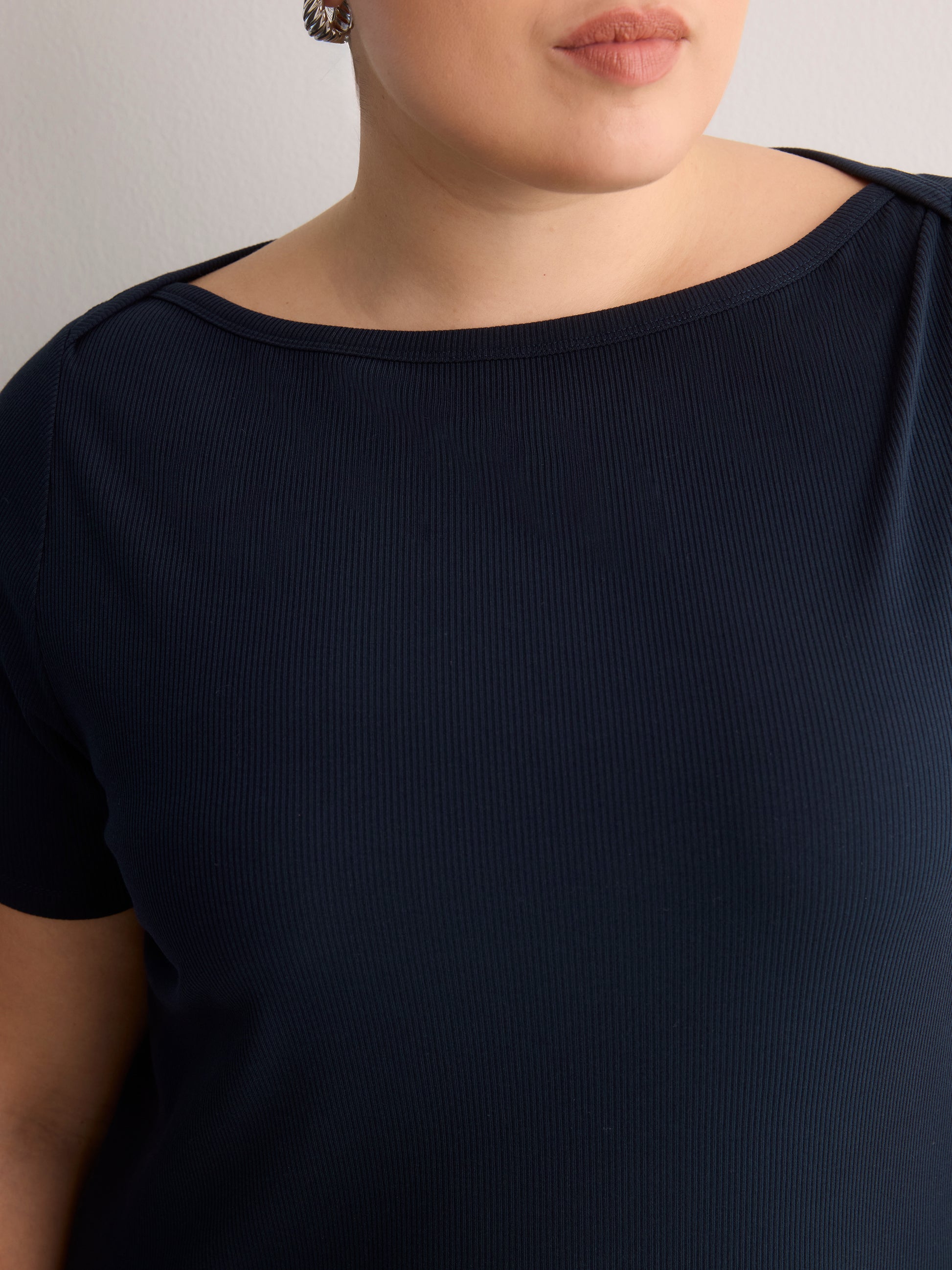 Fitted Boat-Neck Ribbed Knit Baby Tee