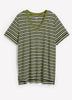 Responsible, Green Striped Boyfriend-Fit V-Neck Tee with Slits