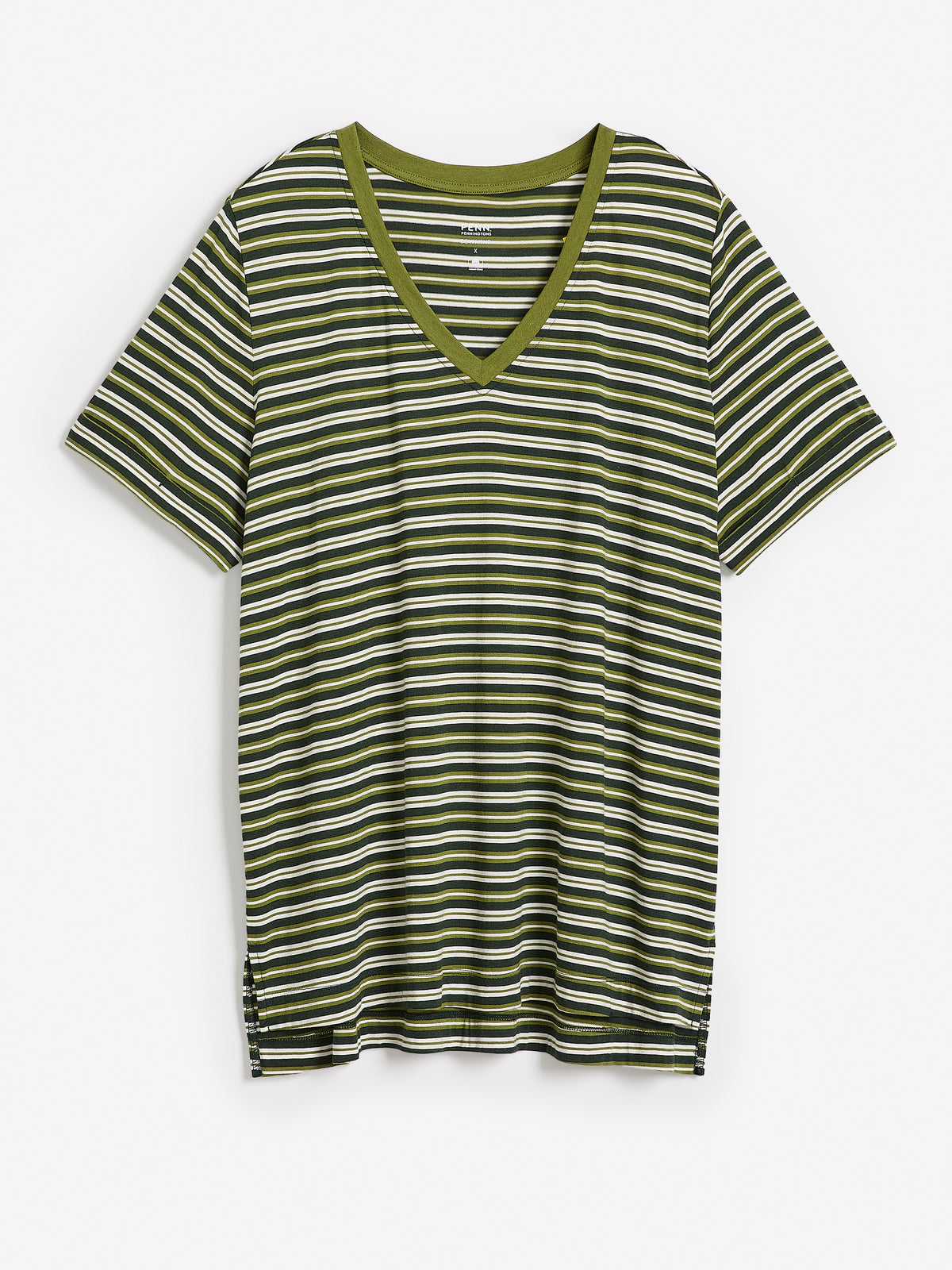 Responsible, Green Striped Boyfriend-Fit V-Neck Tee with Slits