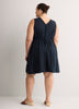 Linen Blend V-Neck Swing Dress with Crochet Tape