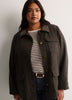 Brown Herringbone Barn Jacket with Faux-Leather Collar