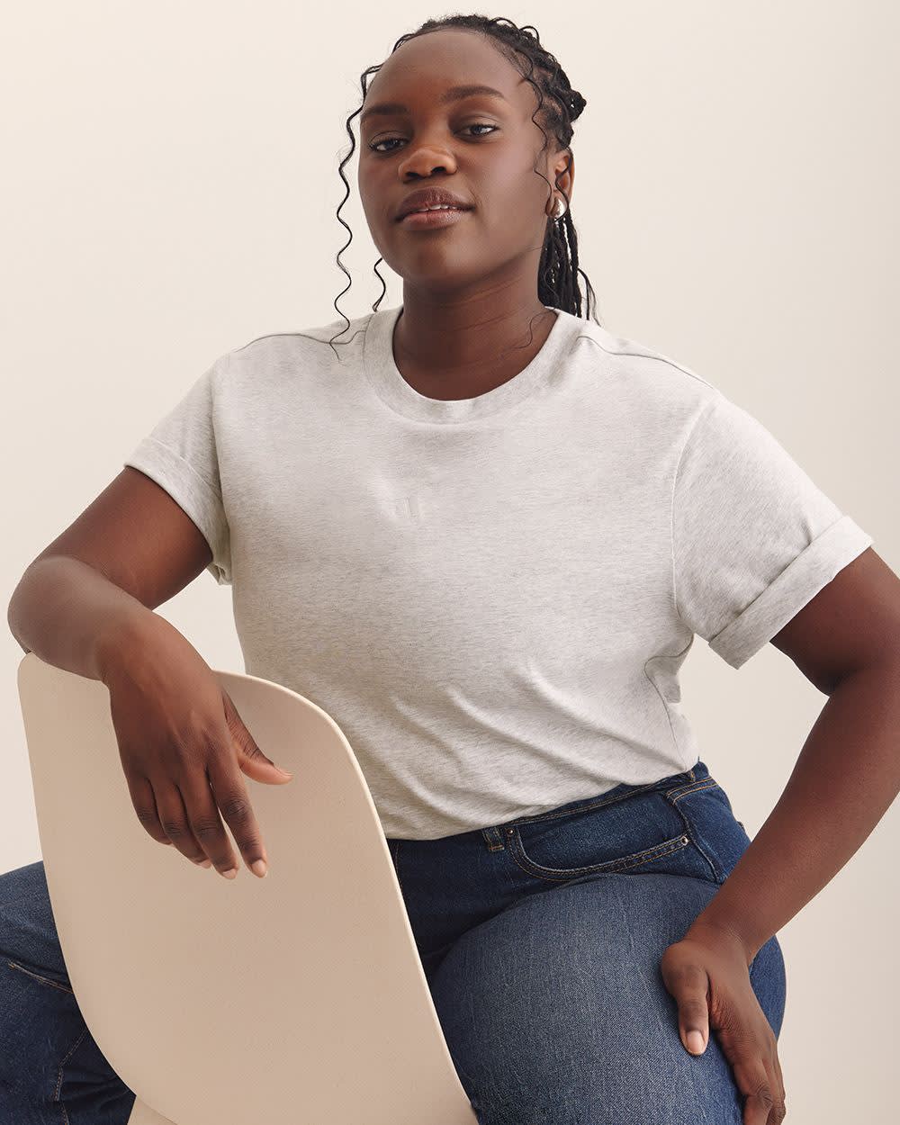 T-shirt gris chiné à  col rond avec petit logo - adidas