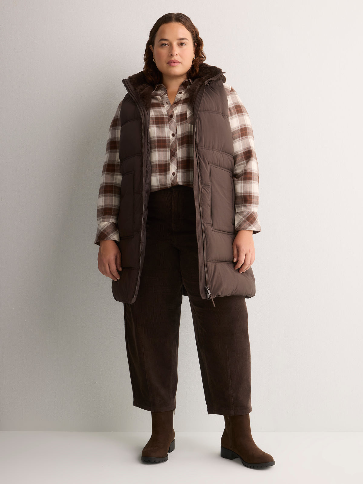 Long Hooded Faux-Fur Lined Vest
