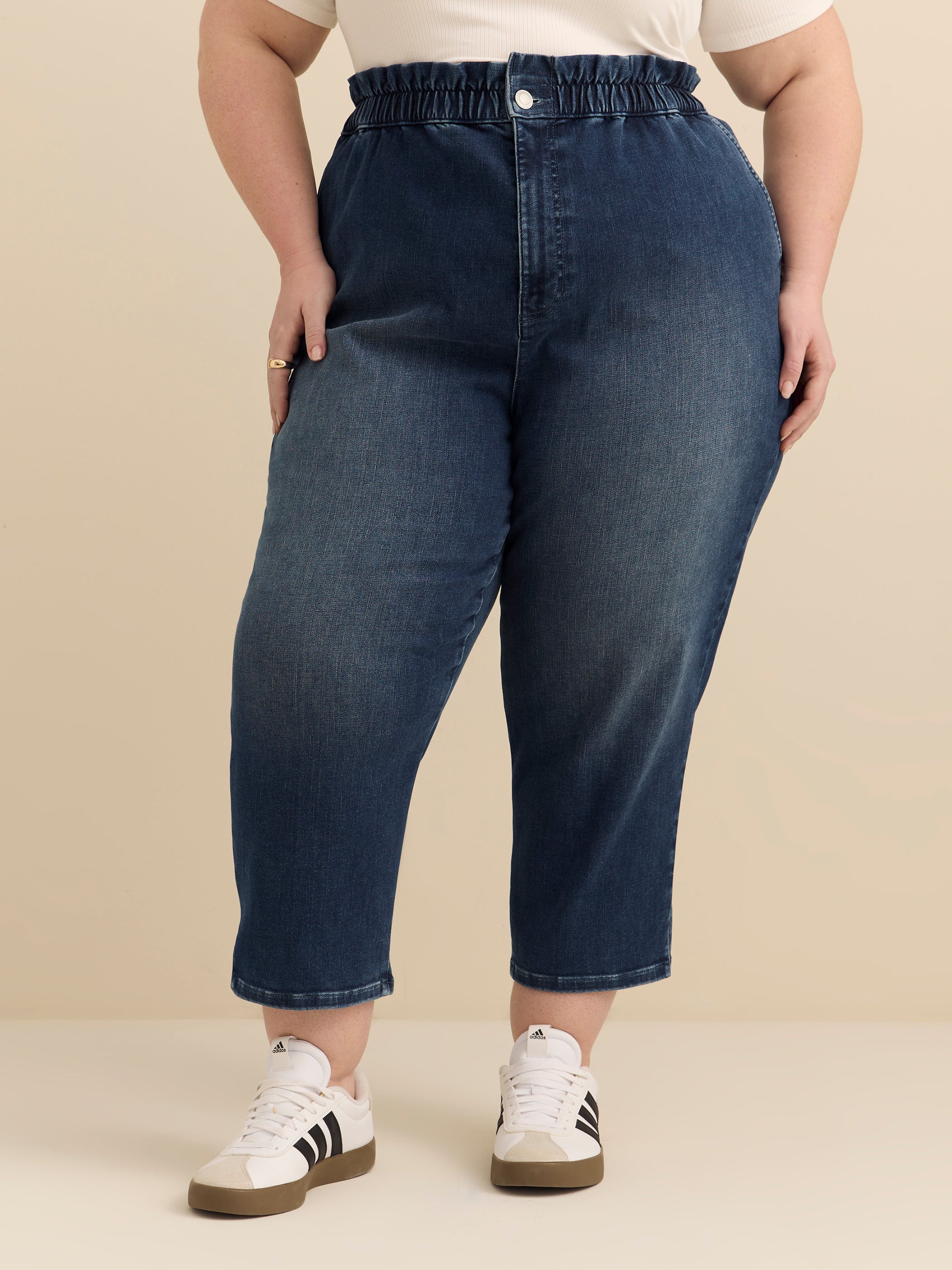 High-Rise Cropped Tapered-Leg Paperbag Denim Pant - d/C JEANS