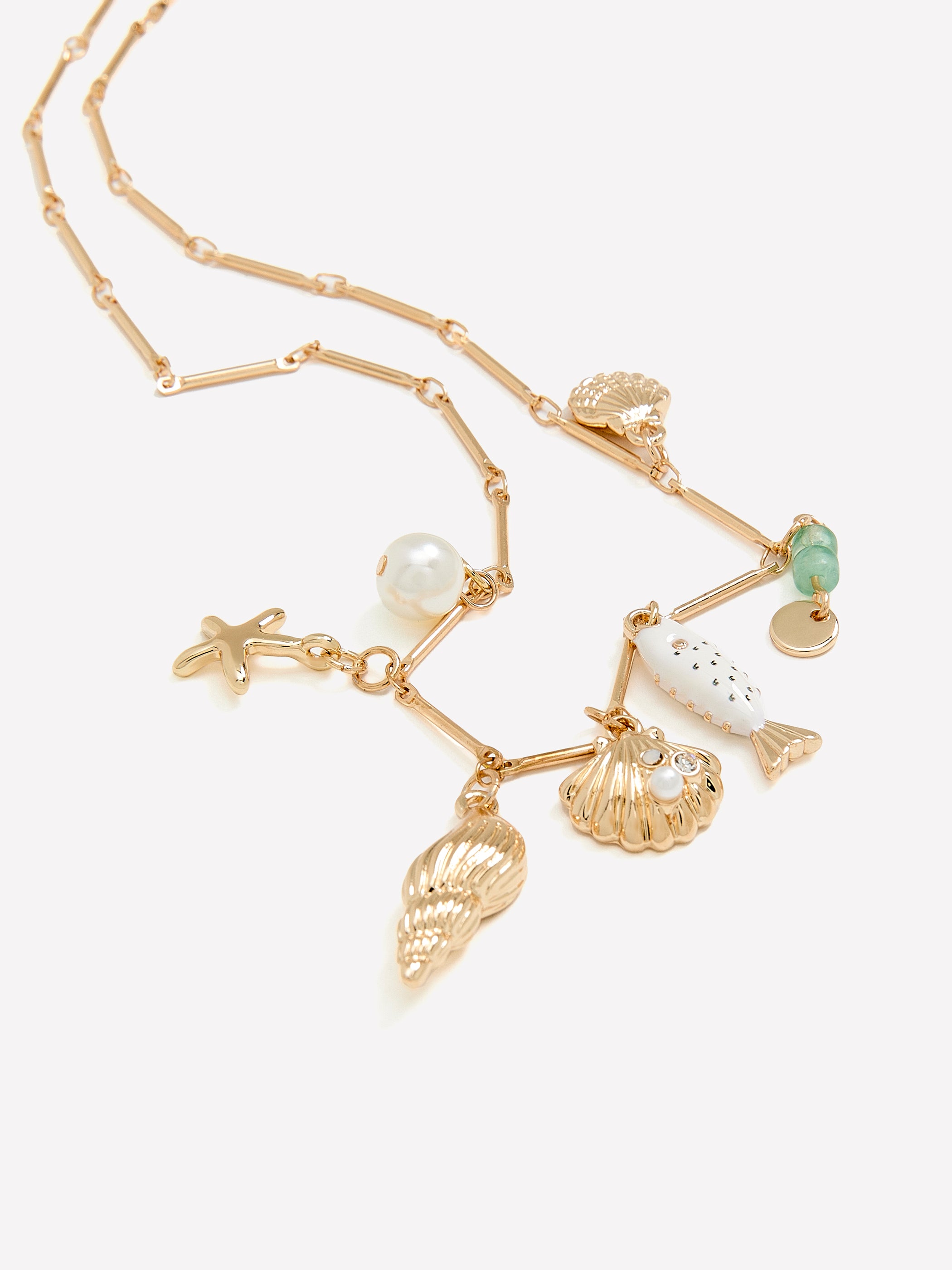 Short Golden Necklace with Multi Seashell Charms