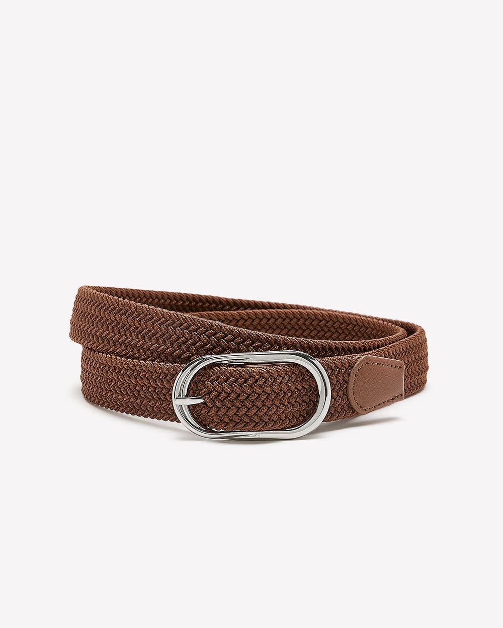 Stretch Denim Belt with Oval Buckle