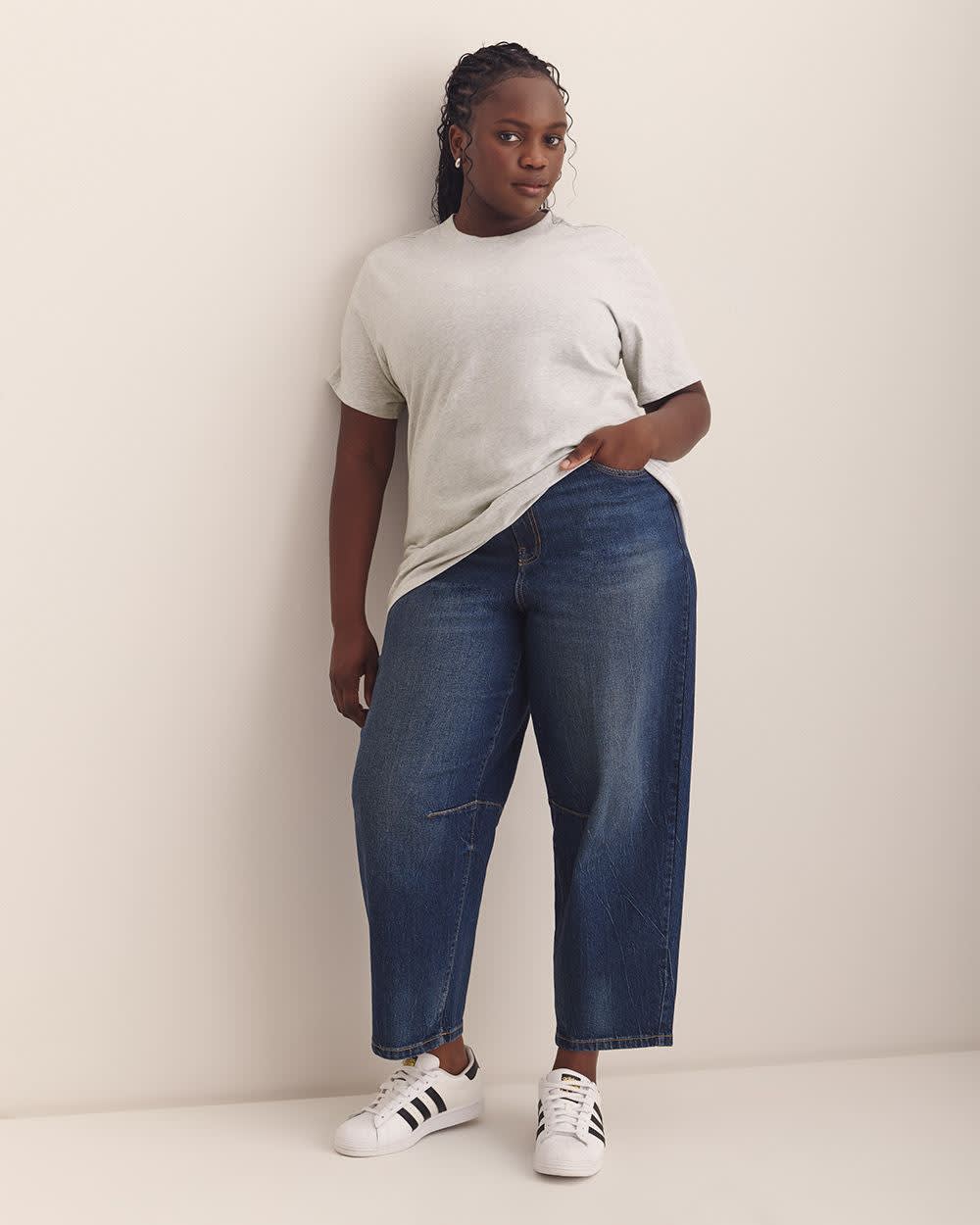 T-shirt gris chiné à  col rond avec petit logo - adidas