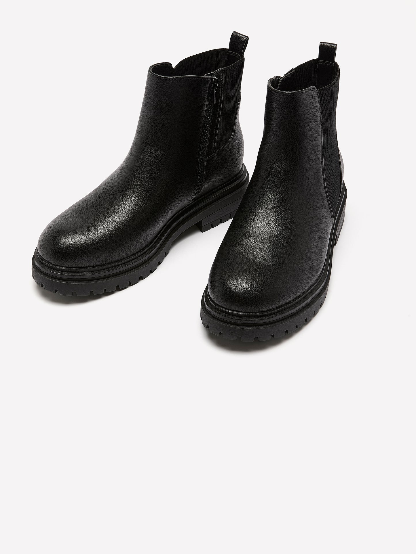 Extra Wide Width, Black Faux Leather Chunky Lug Bootie