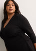 Black Fit and Flare V-Neck Shirred Knit Midi Dress - Addition Elle