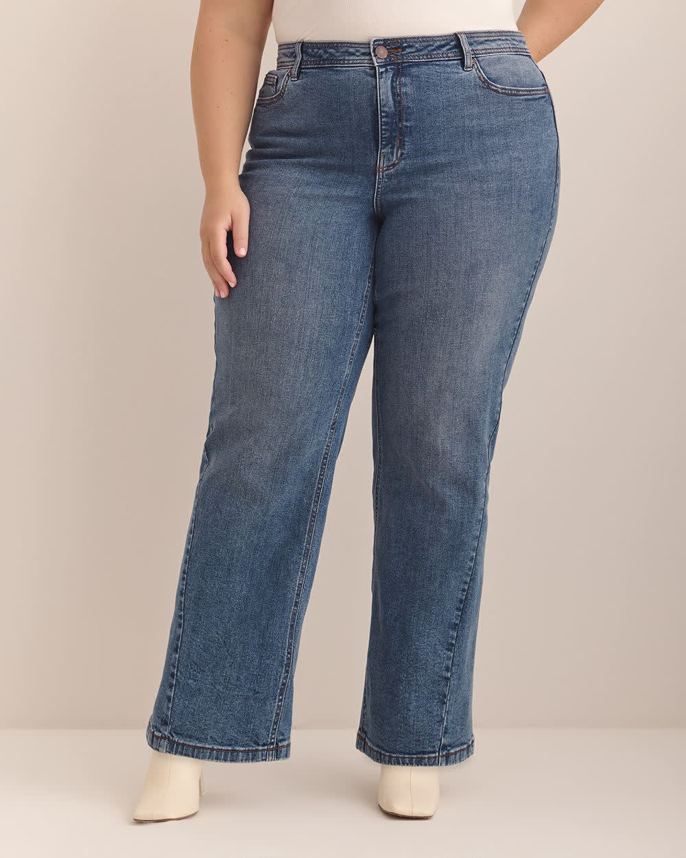 Pantalon en denim à  jambe ultra large avec couture avancée- Addition Elle