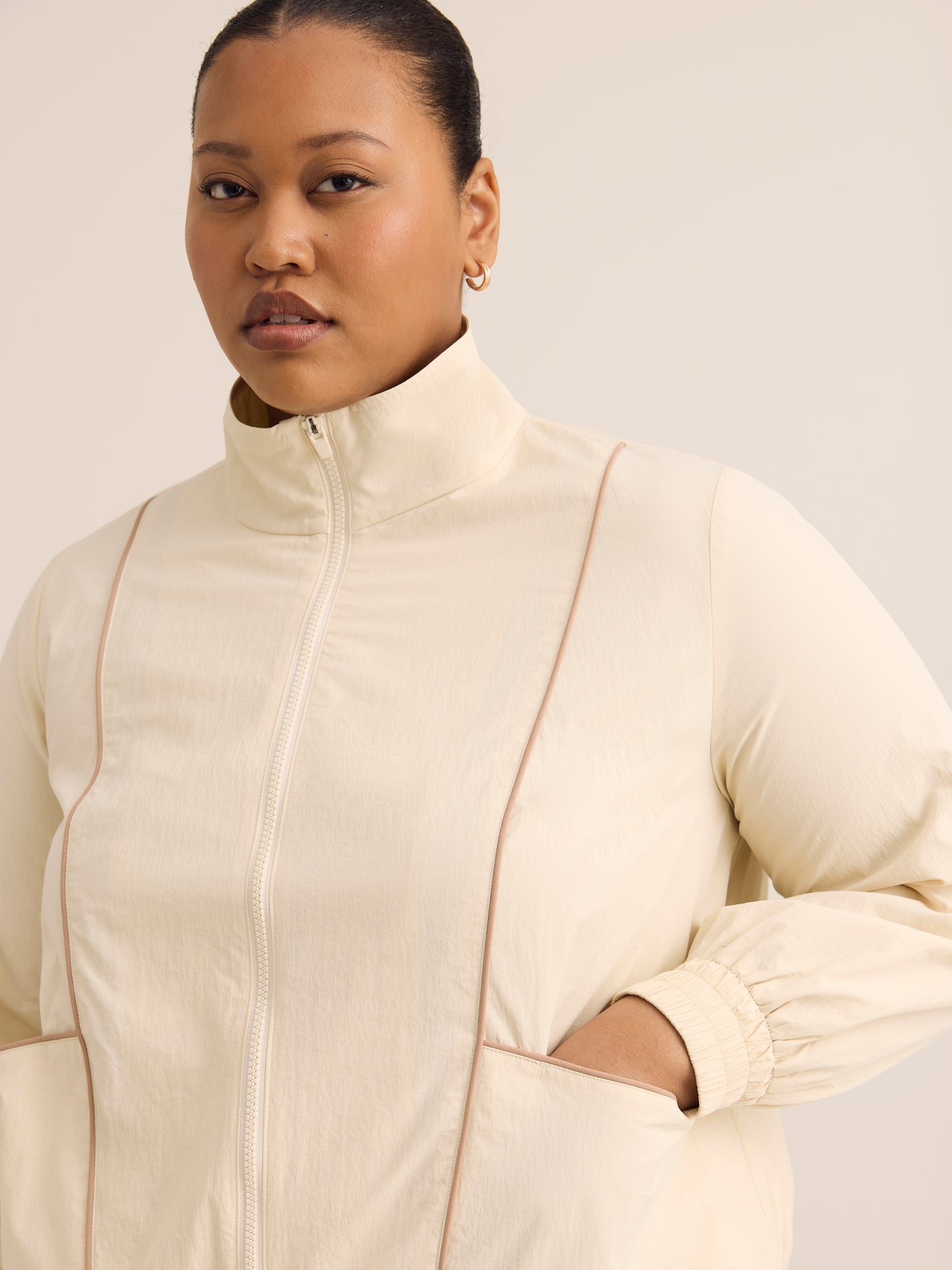 Beige Water-Repellent Track Jacket - Active Zone