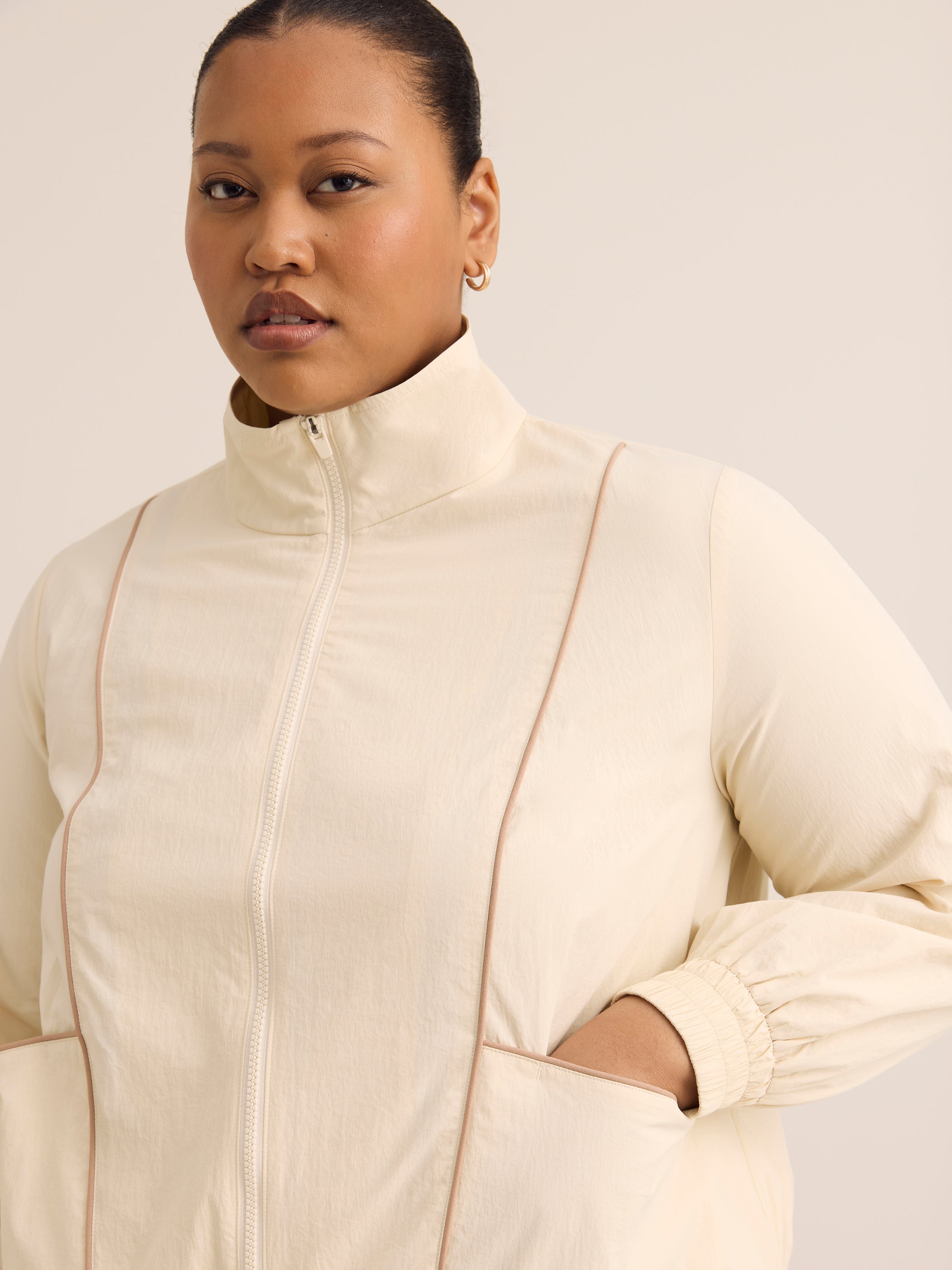 Beige Water-Repellent Track Jacket - Active Zone