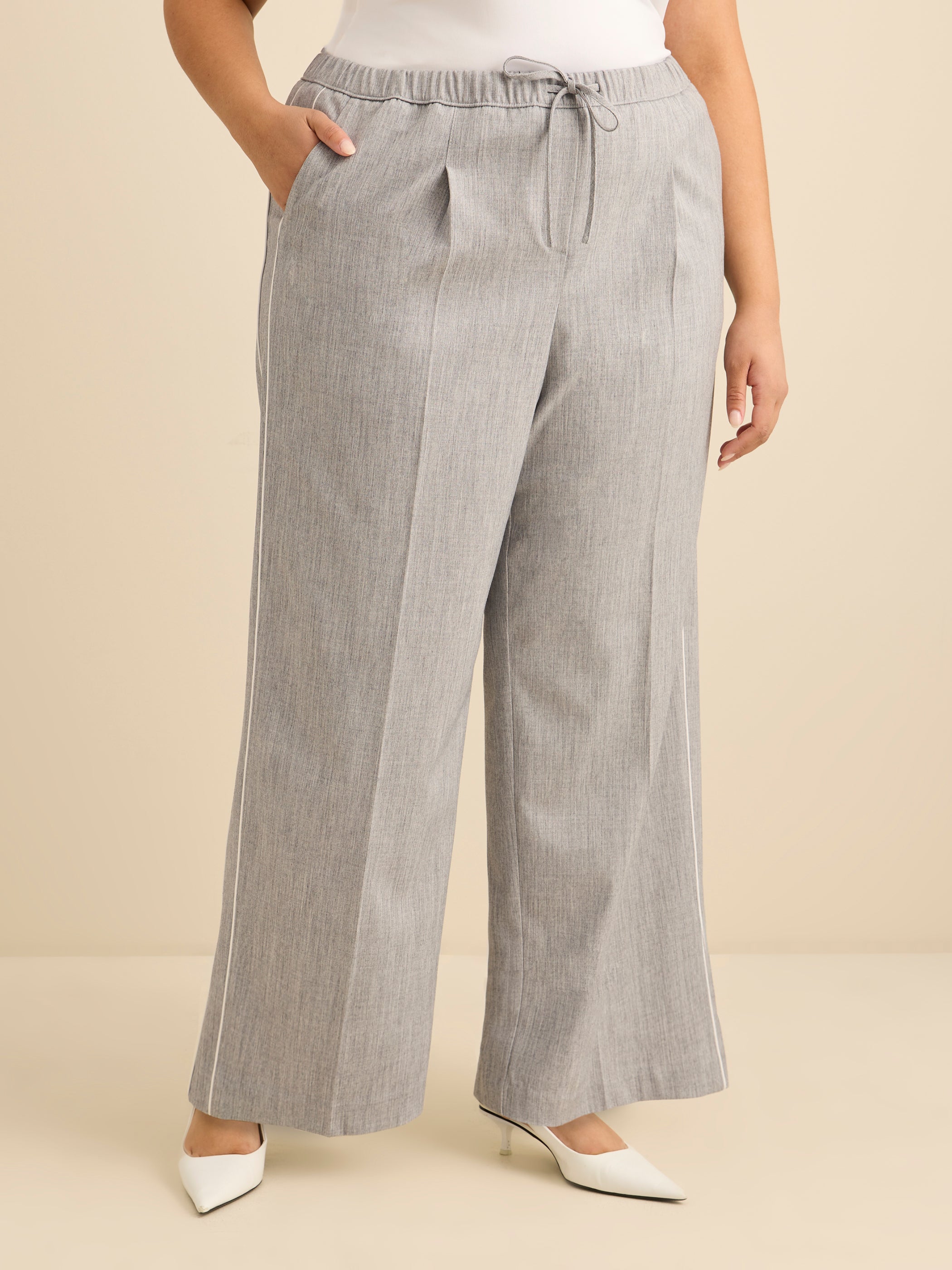 Petite, Heathered Pull-On Wide-Leg Pant